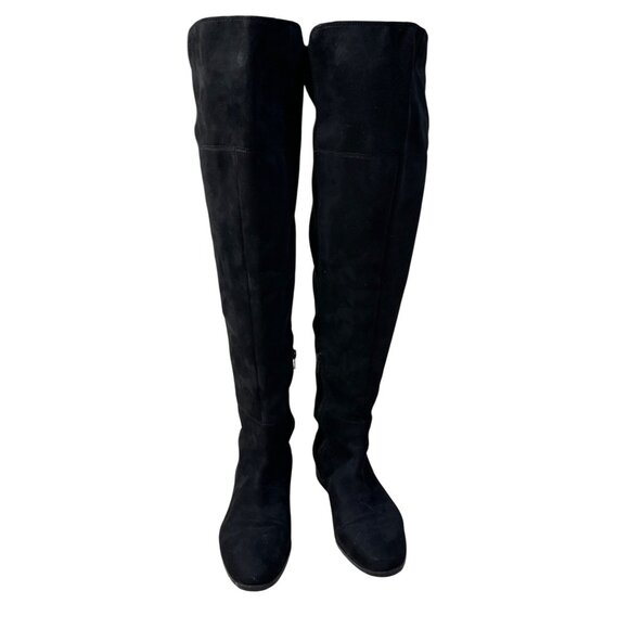 Ann Taylor OTK Carlene Boot Black Flat Suede Size 8 Almond Toe - Picture 2 of 11